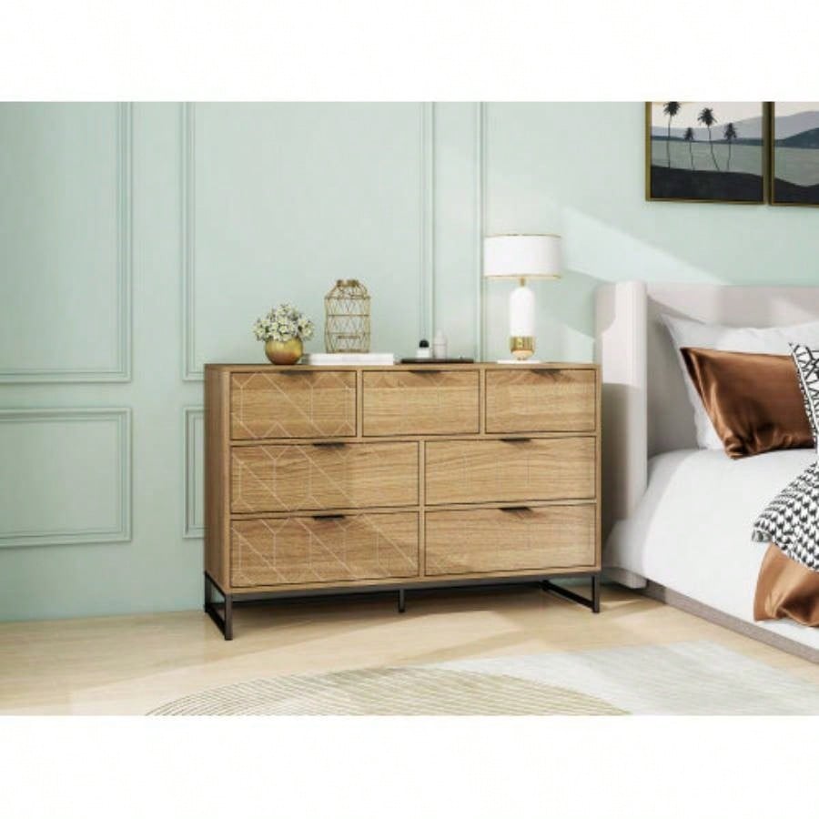 Modern Drawer Dresser Wood Cabinet Walnut
