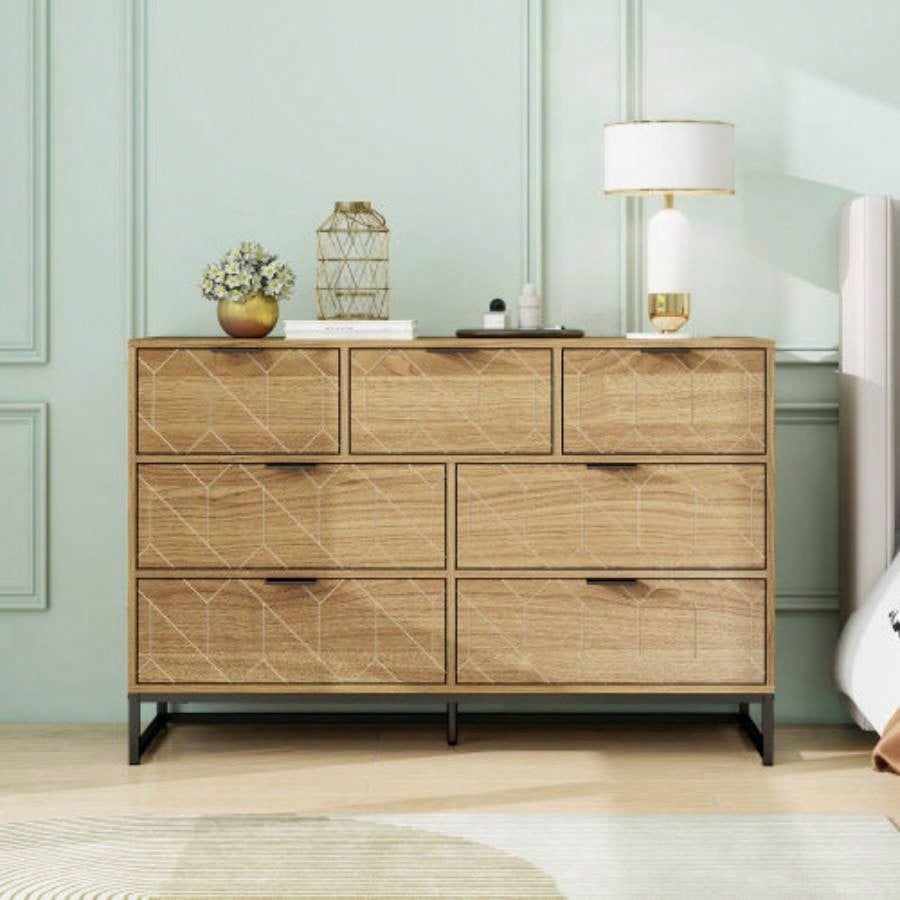 Modern Drawer Dresser Wood Cabinet Walnut