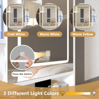 Makeup Vanity with Lights in 3 Colors Openable Mirror, Vanity Desk with 4 Drawers 1 Cabinets Shelves, Vanity Table Rattan Vanity Dresser, Bedroom