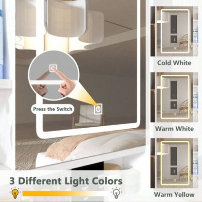 Makeup Vanity with Lights in 3 Colors Openable Mirror, Vanity Desk with 4 Drawers 1 Cabinets Shelves, Vanity Table Rattan Vanity Dresser, Bedroom