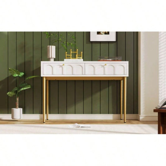 Modern metal leg double drawer dressing table, combining high - quality wood and metal, simple style, multifunctional dressing table, suitable bedroom, living room, and office use