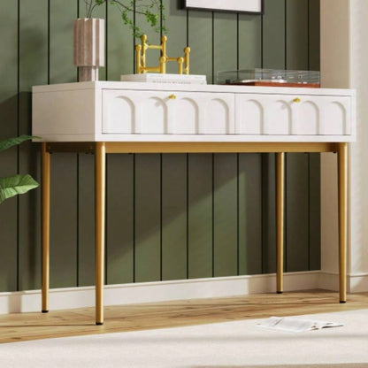 Modern metal leg double drawer dressing table, combining high - quality wood and metal, simple style, multifunctional dressing table, suitable bedroom, living room, and office use