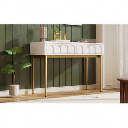 Modern metal leg double drawer dressing table, combining high - quality wood and metal, simple style, multifunctional dressing table, suitable bedroom, living room, and office use