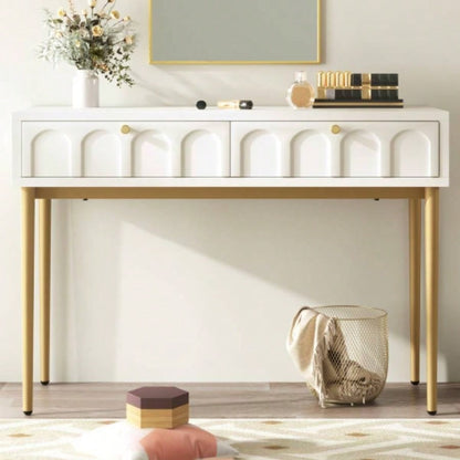 Modern metal leg double drawer dressing table, combining high - quality wood and metal, simple style, multifunctional dressing table, suitable bedroom, living room, and office use