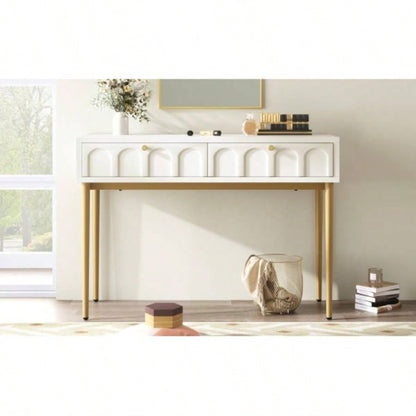 Modern metal leg double drawer dressing table, combining high - quality wood and metal, simple style, multifunctional dressing table, suitable bedroom, living room, and office use
