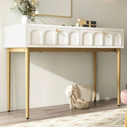 Modern metal leg double drawer dressing table, combining high - quality wood and metal, simple style, multifunctional dressing table, suitable bedroom, living room, and office use