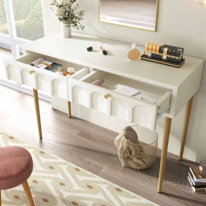 Modern metal leg double drawer dressing table, combining high - quality wood and metal, simple style, multifunctional dressing table, suitable bedroom, living room, and office use