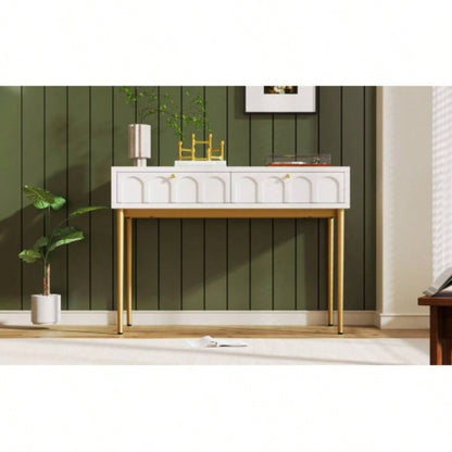 Modern metal leg double drawer dressing table, combining high - quality wood and metal, simple style, multifunctional dressing table, suitable bedroom, living room, and office use
