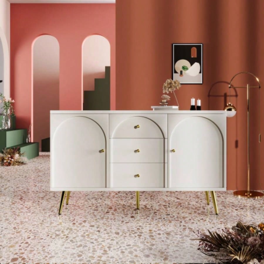 Modern metal leg double drawer dressing table, combining high - quality wood and metal, simple style, multifunctional dressing table, suitable bedroom, living room, and office use