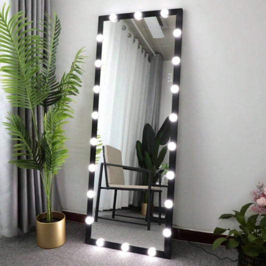 Full Length Mirror with Lights Full Body Vanity Mirror with 3 Color Modes Lighted Standing Floor Mirror Dressing Room Bedroom Wall Mounted Control Black 63x24inch