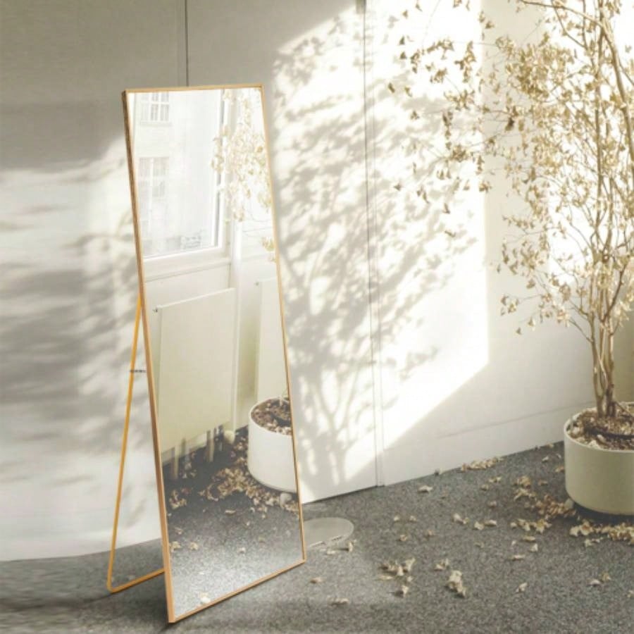 Tempered mirror 59x 16 Tall Full Length Mirror with Stand, Gold Wall Mounting Full Body Mirror, Metal Frame Full - Length Mirror Living Room, Bedroom