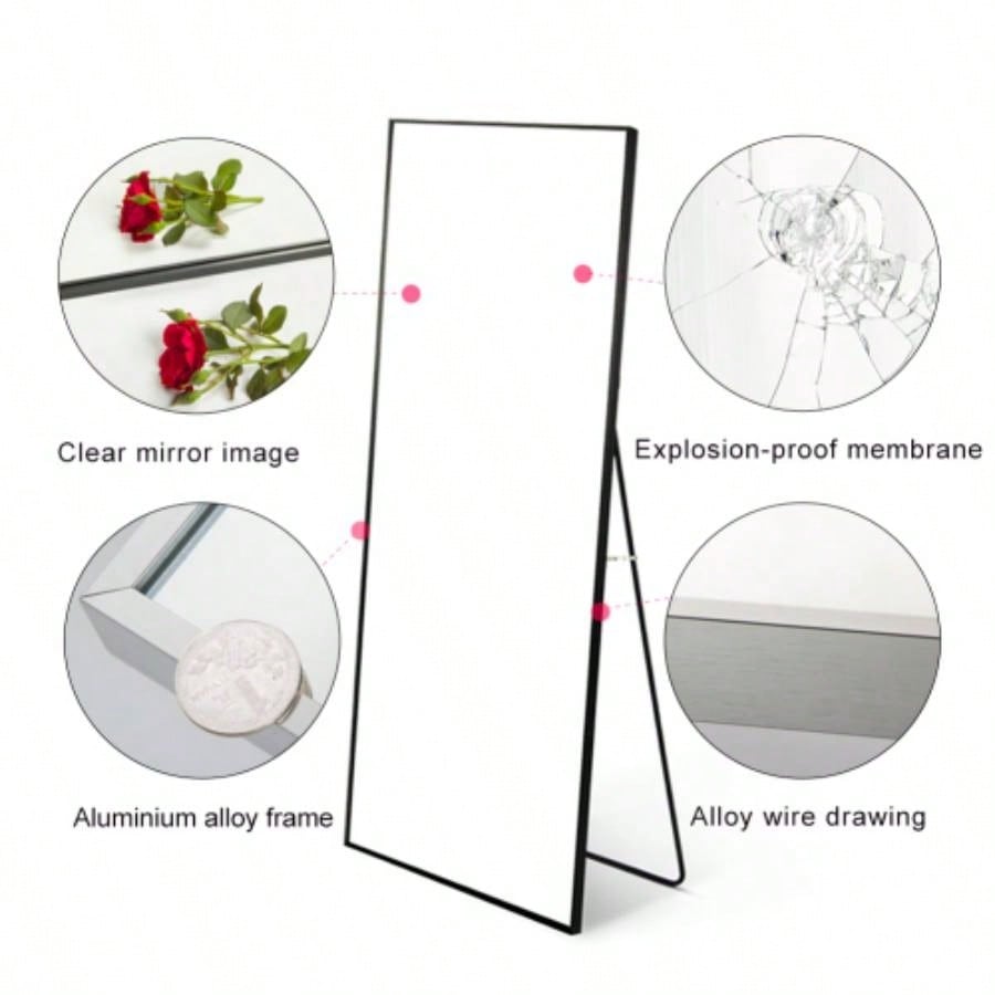 Tempered mirror 59x 16 Tall Full Length Mirror with Stand, Gold Wall Mounting Full Body Mirror, Metal Frame Full - Length Mirror Living Room, Bedroom