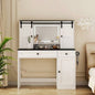 Farmhouse Dressing Table Makeup Table, 43 Wide Dressing Table with Lighted Mirror and Makeup Drawer, Large Modern Dressing Table Set with Hair Dryer Holder Bedroom, White