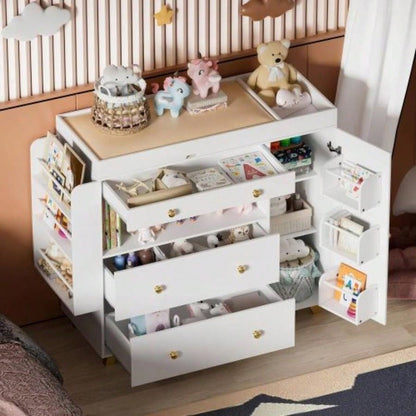 Changing Table Modern Dresser with Wide Table Top, 3Drawers, White Drawer Dresser