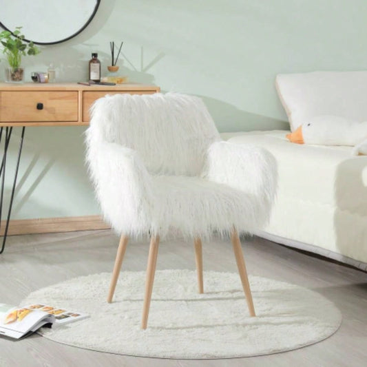 Faux Fur Upholstered Make up chair Side Dining Chair with Metal LegBeech Metal Leg