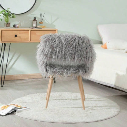 Faux Fur Upholstered Make up chair Side Dining Chair with Metal LegBeech Metal Leg