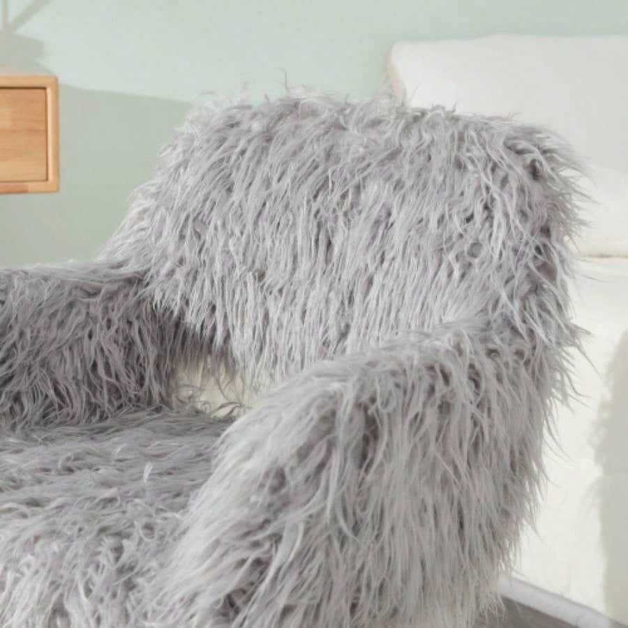Faux Fur Upholstered Make up chair Side Dining Chair with Metal LegBeech Metal Leg