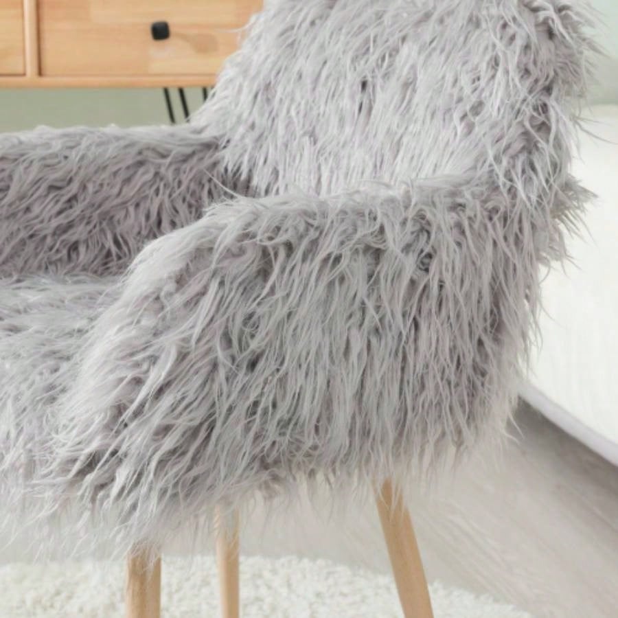 Faux Fur Upholstered Make up chair Side Dining Chair with Metal LegBeech Metal Leg