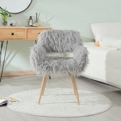 Faux Fur Upholstered Make up chair Side Dining Chair with Metal LegBeech Metal Leg