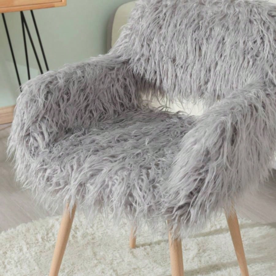 Faux Fur Upholstered Make up chair Side Dining Chair with Metal LegBeech Metal Leg