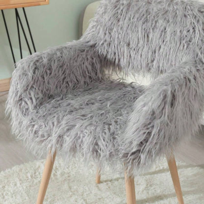 Faux Fur Upholstered Make up chair Side Dining Chair with Metal LegBeech Metal Leg