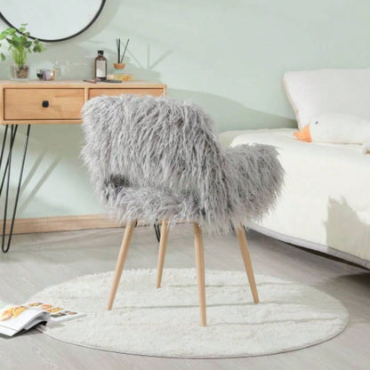 Faux Fur Upholstered Make up chair Side Dining Chair with Metal LegBeech Metal Leg