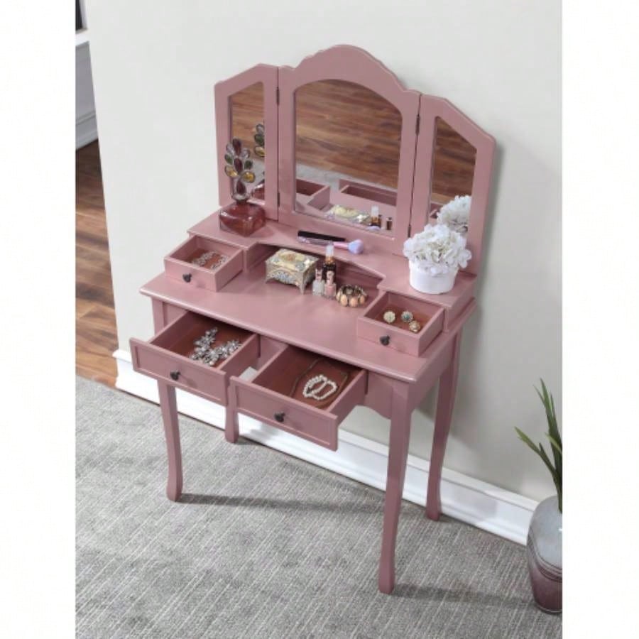 Sanlo Wooden Vanity Make Up Table and Stool Set, Gold