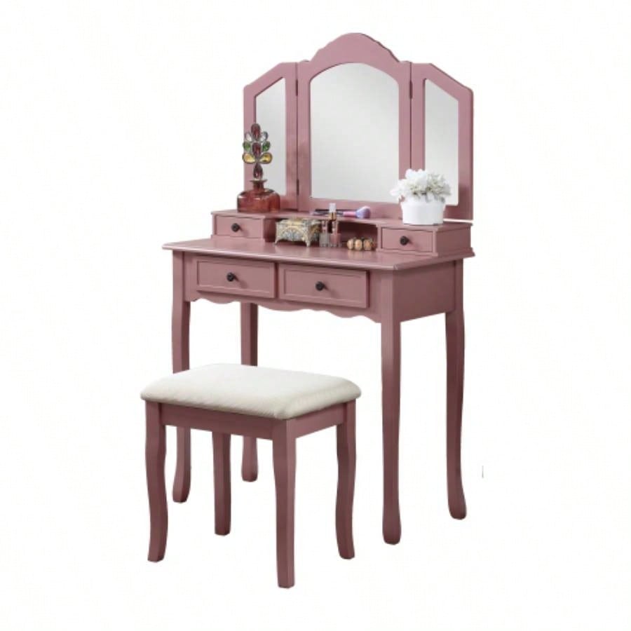 Sanlo Wooden Vanity Make Up Table and Stool Set, Gold