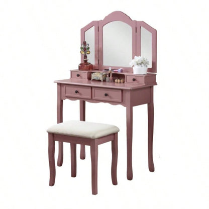 Sanlo Wooden Vanity Make Up Table and Stool Set, Gold