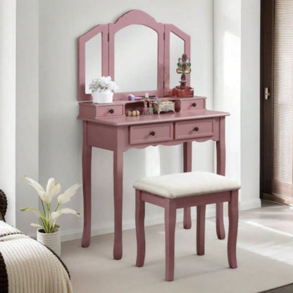 Sanlo Wooden Vanity Make Up Table and Stool Set, Gold