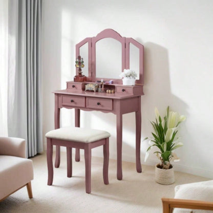 Sanlo Wooden Vanity Make Up Table and Stool Set, Gold