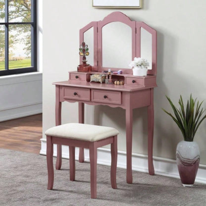 Sanlo Wooden Vanity Make Up Table and Stool Set, Gold