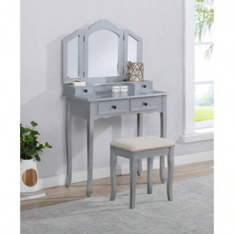 Sanlo Wooden Vanity Make Up Table and Stool Set, Gold