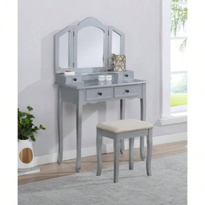 Sanlo Wooden Vanity Make Up Table and Stool Set, Gold
