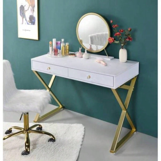 Coleen White Gold Vanity Desk/Mirror Jewelry Tray