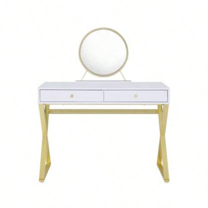 Coleen White Gold Vanity Desk/Mirror Jewelry Tray