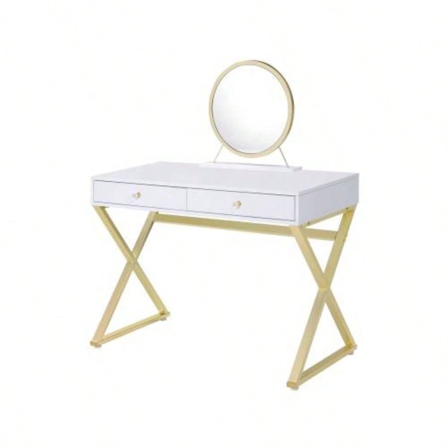 Coleen White Gold Vanity Desk/Mirror Jewelry Tray