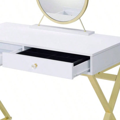 Coleen White Gold Vanity Desk/Mirror Jewelry Tray