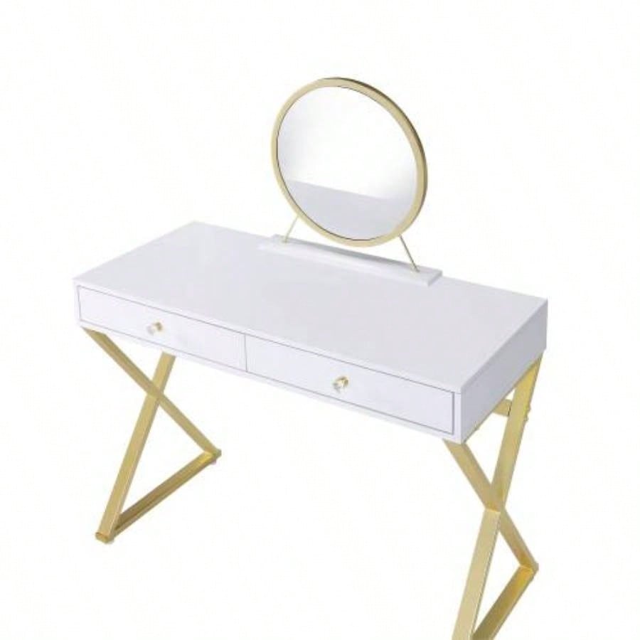 Coleen White Gold Vanity Desk/Mirror Jewelry Tray