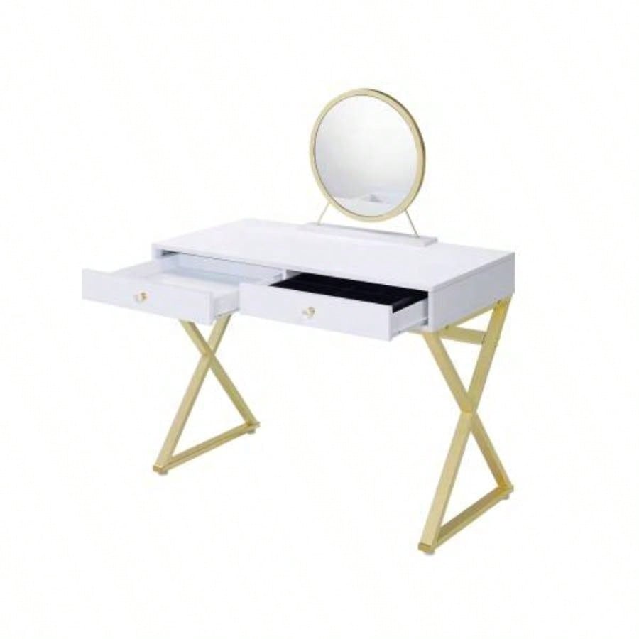 Coleen White Gold Vanity Desk/Mirror Jewelry Tray