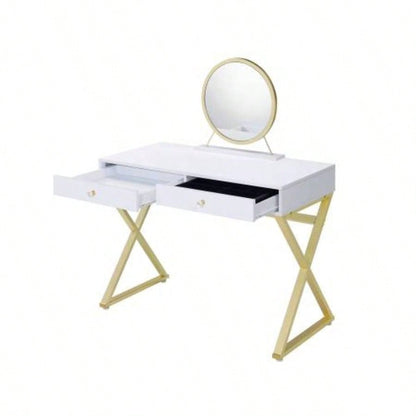 Coleen White Gold Vanity Desk/Mirror Jewelry Tray