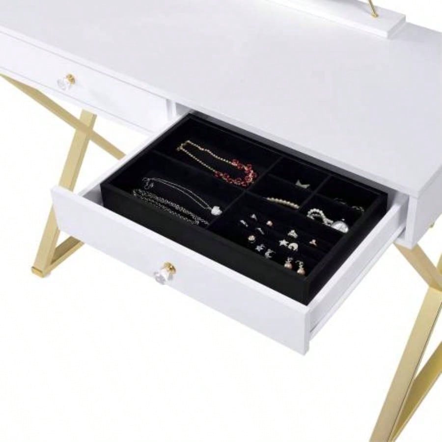 Coleen White Gold Vanity Desk/Mirror Jewelry Tray