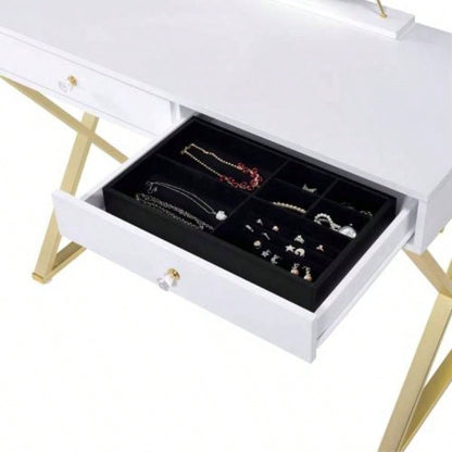 Coleen White Gold Vanity Desk/Mirror Jewelry Tray