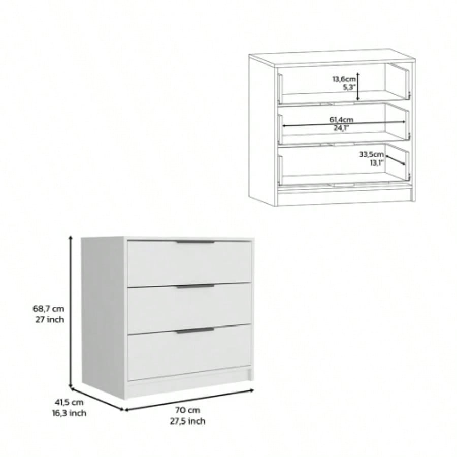 Dresser 27H, 3 Drawers Dresser, Superior Top, White