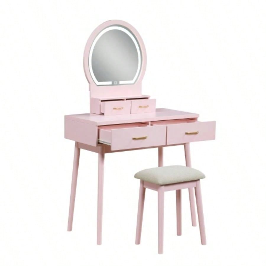 Beautiful Pink Vanity Dresser with Mirror and Stool Set Storage Drawers Bedroom Furniture 1pc