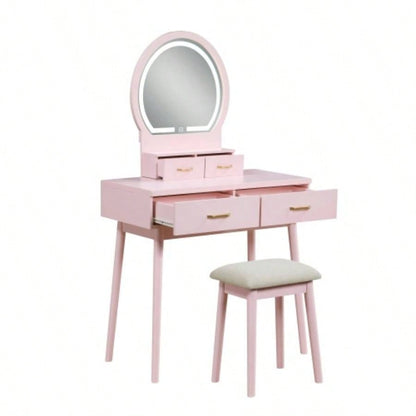 Beautiful Pink Vanity Dresser with Mirror and Stool Set Storage Drawers Bedroom Furniture 1pc