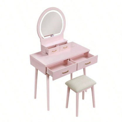Beautiful Pink Vanity Dresser with Mirror and Stool Set Storage Drawers Bedroom Furniture 1pc