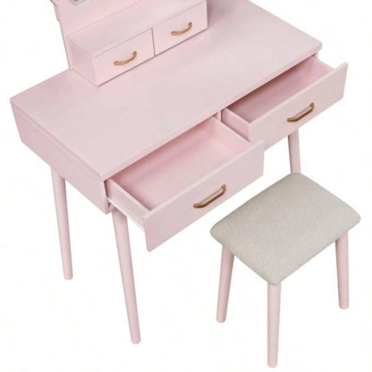 Beautiful Pink Vanity Dresser with Mirror and Stool Set Storage Drawers Bedroom Furniture 1pc