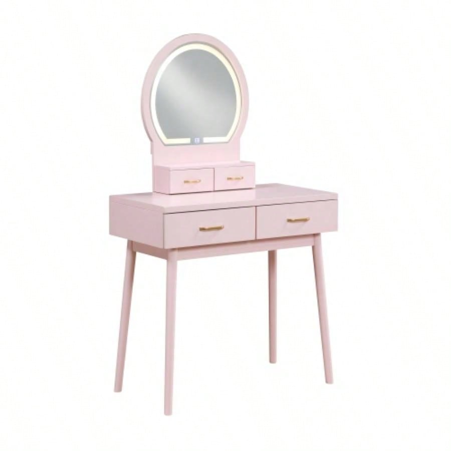 Beautiful Pink Vanity Dresser with Mirror and Stool Set Storage Drawers Bedroom Furniture 1pc