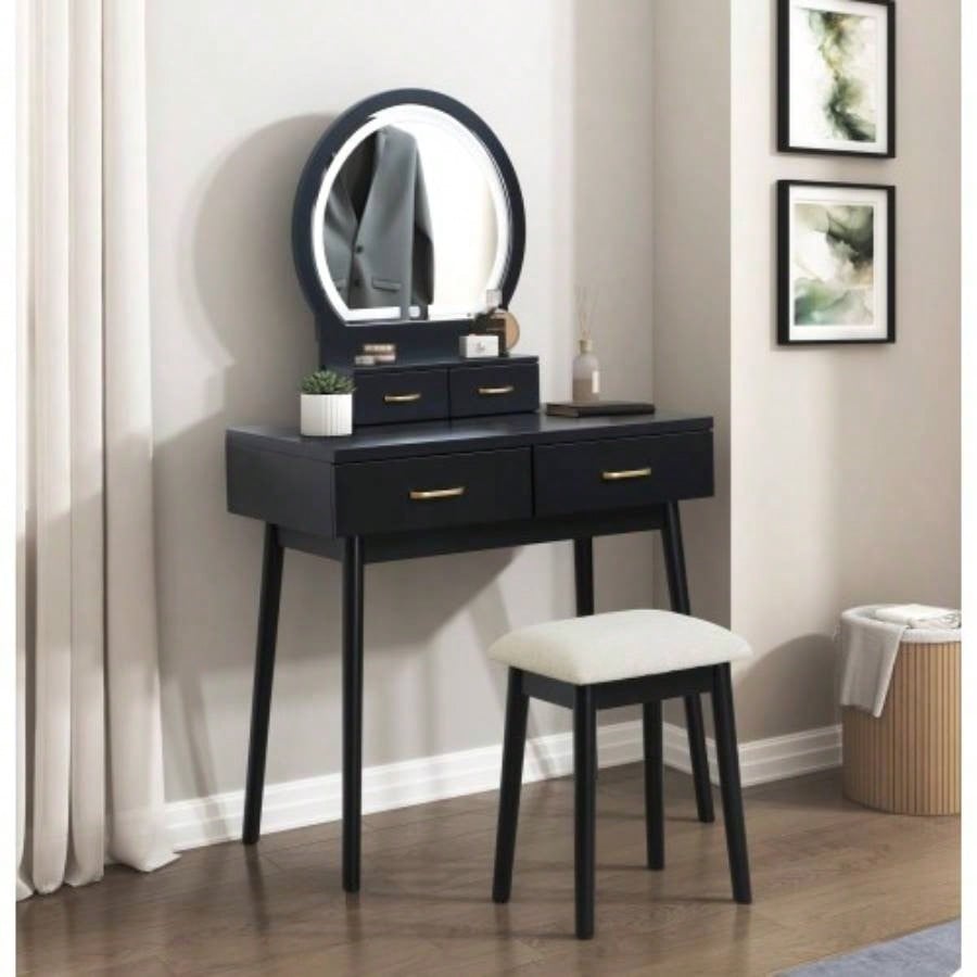 Beautiful Pink Vanity Dresser with Mirror and Stool Set Storage Drawers Bedroom Furniture 1pc